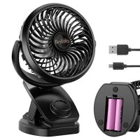 USB Clip Fan Cooler with Rechargeable Battery  WarmClean Clip-on Mini Portable Cooler 360 Degree Rotation for Baby Stroller  Office  Car  Gym  Travel  Camping 4400mA 2pcs Batteries (Max 40 Hours) - B07G7DFVLD